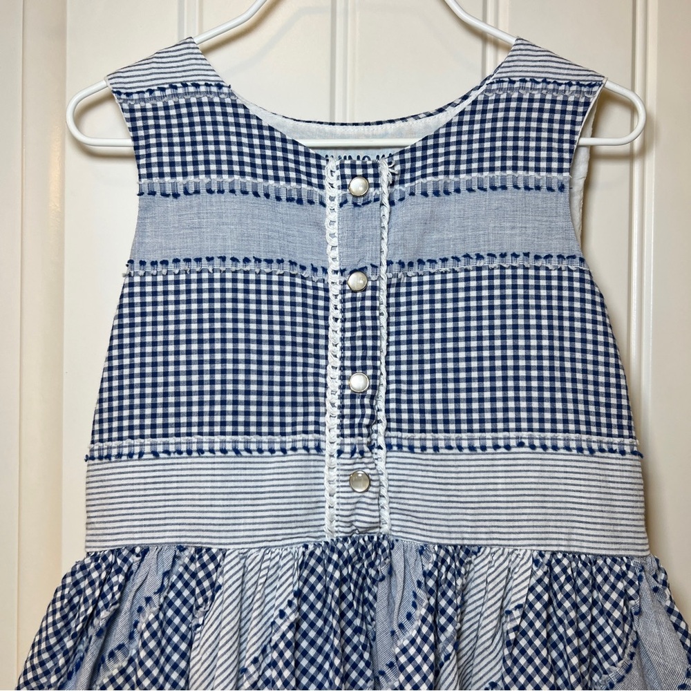 Genuine Kids By Oshkosh Navy And White Checkered Girls 5T PuffyDress Pearl Snaps - Picture 8 of 16